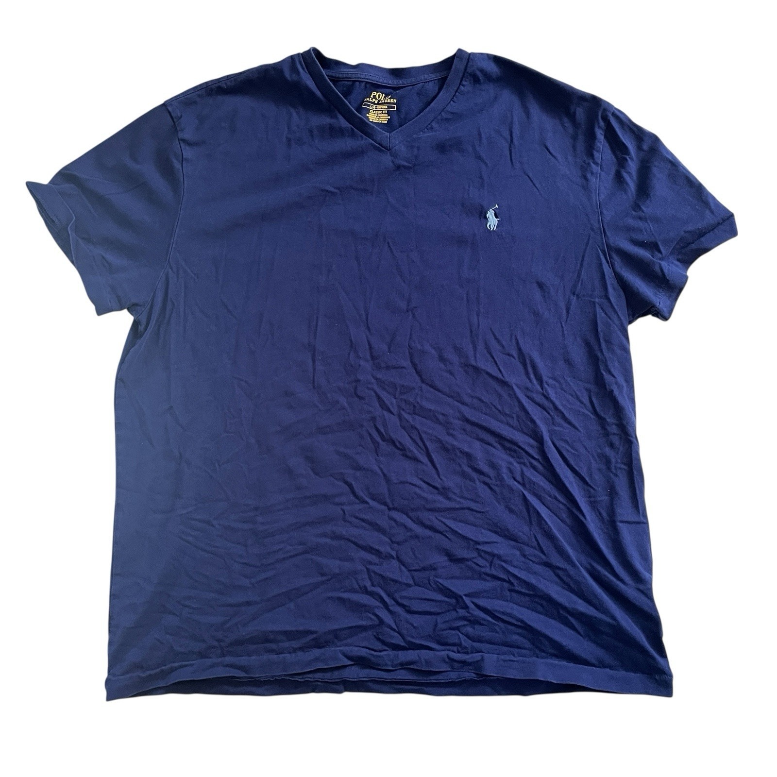 Polo Ralph Lauren Men's Size L V-Neck Dark Blue T-Shirt Logo Basic Short Sleeve